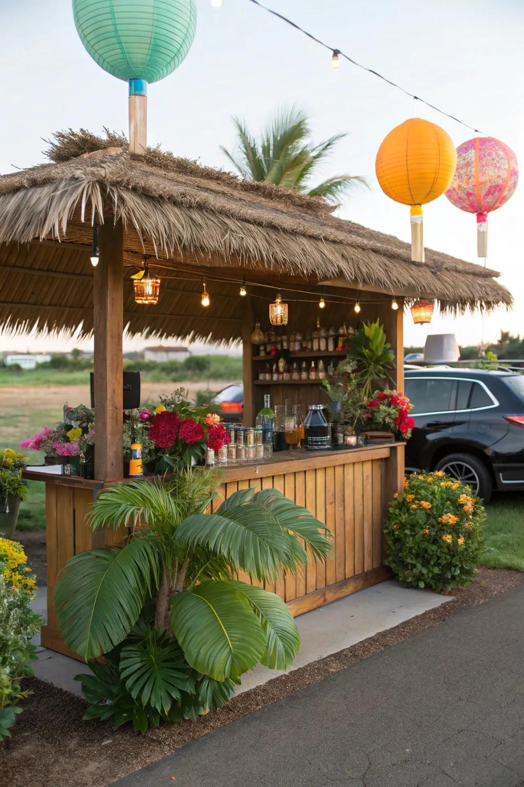 A tiki bar adds a splash of vacation vibes to your carport.