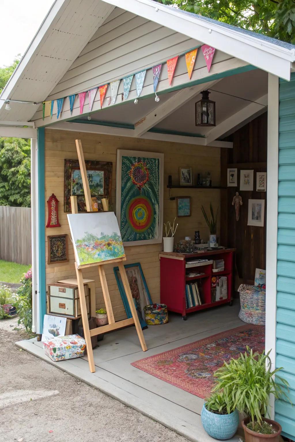 An artistic retreat under the carport for creative minds.