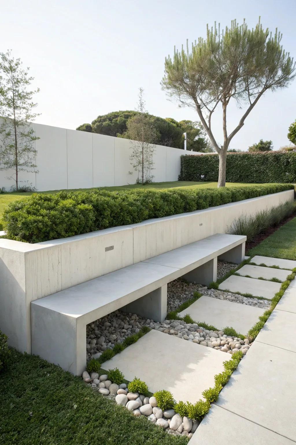 Concrete delivers a sleek, industrial style to outdoor environments.