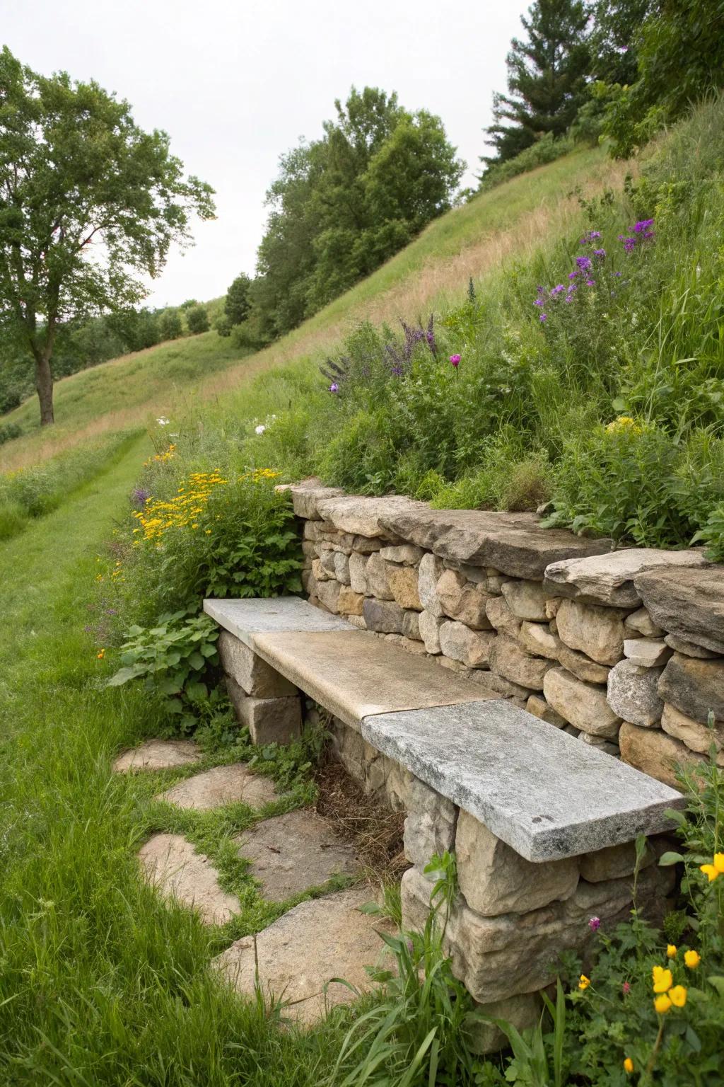 Local materials blend your bench effortlessly into the landscape.