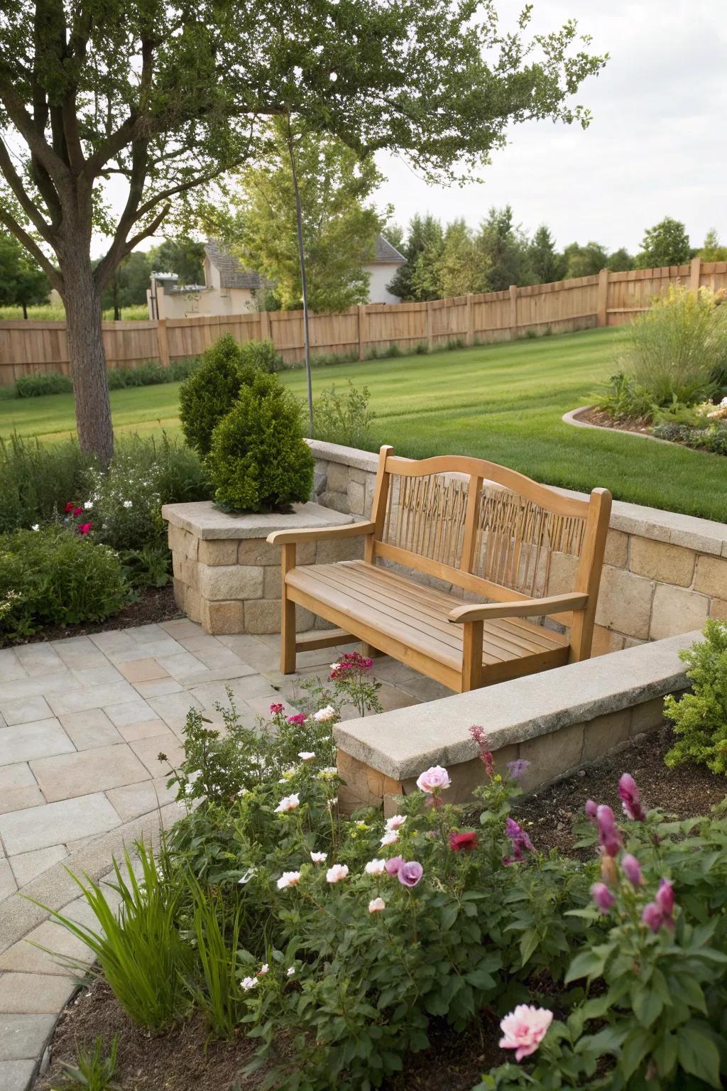 Wooden accents introduce warmth and coziness to outdoor seating.