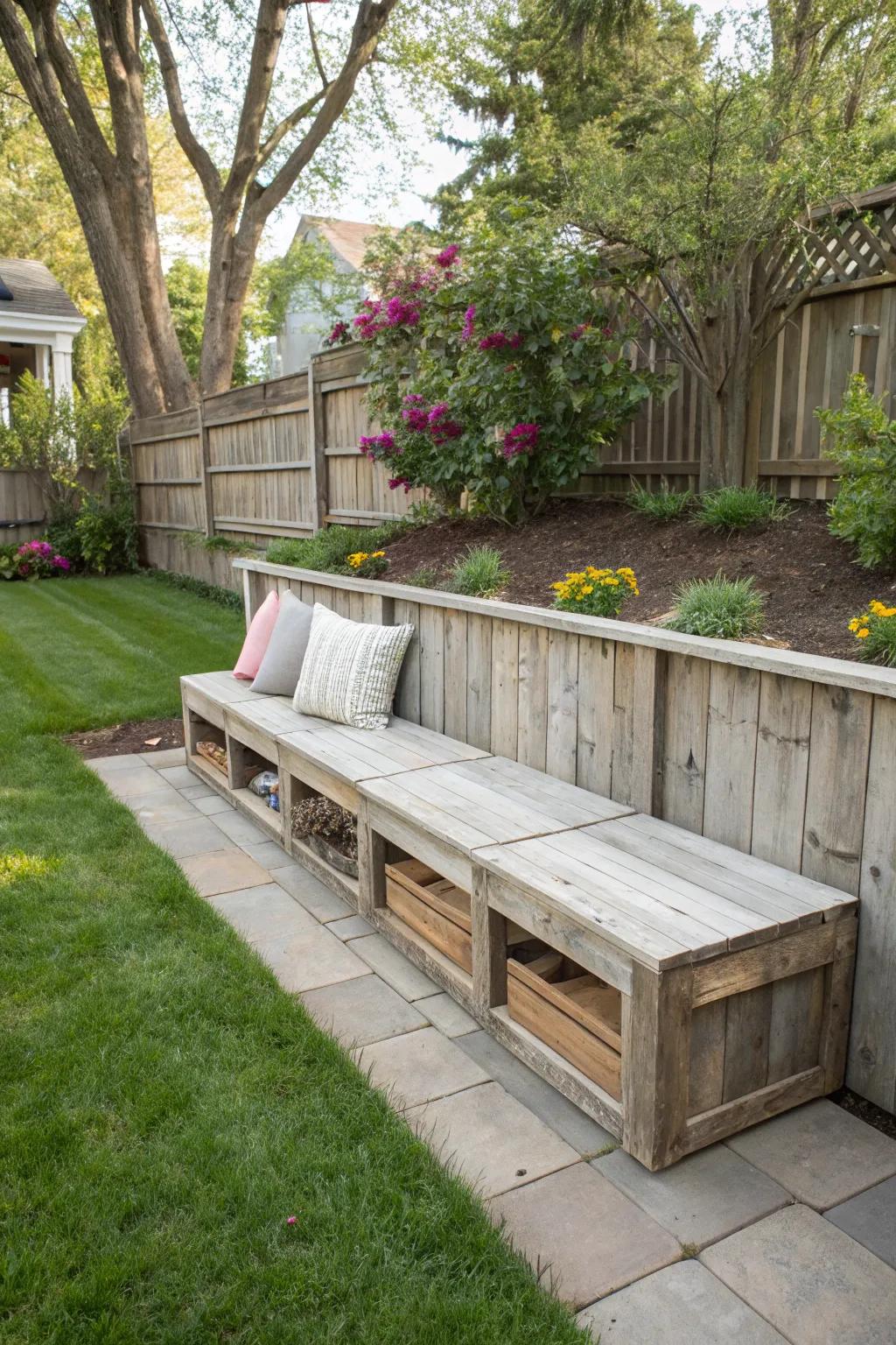 Smart storage solutions keep outdoor items organized and concealed.