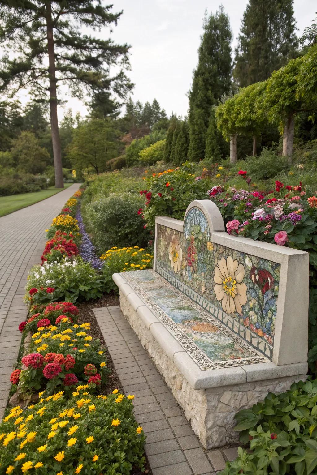 Artistic features enhance the uniqueness of outdoor benches.
