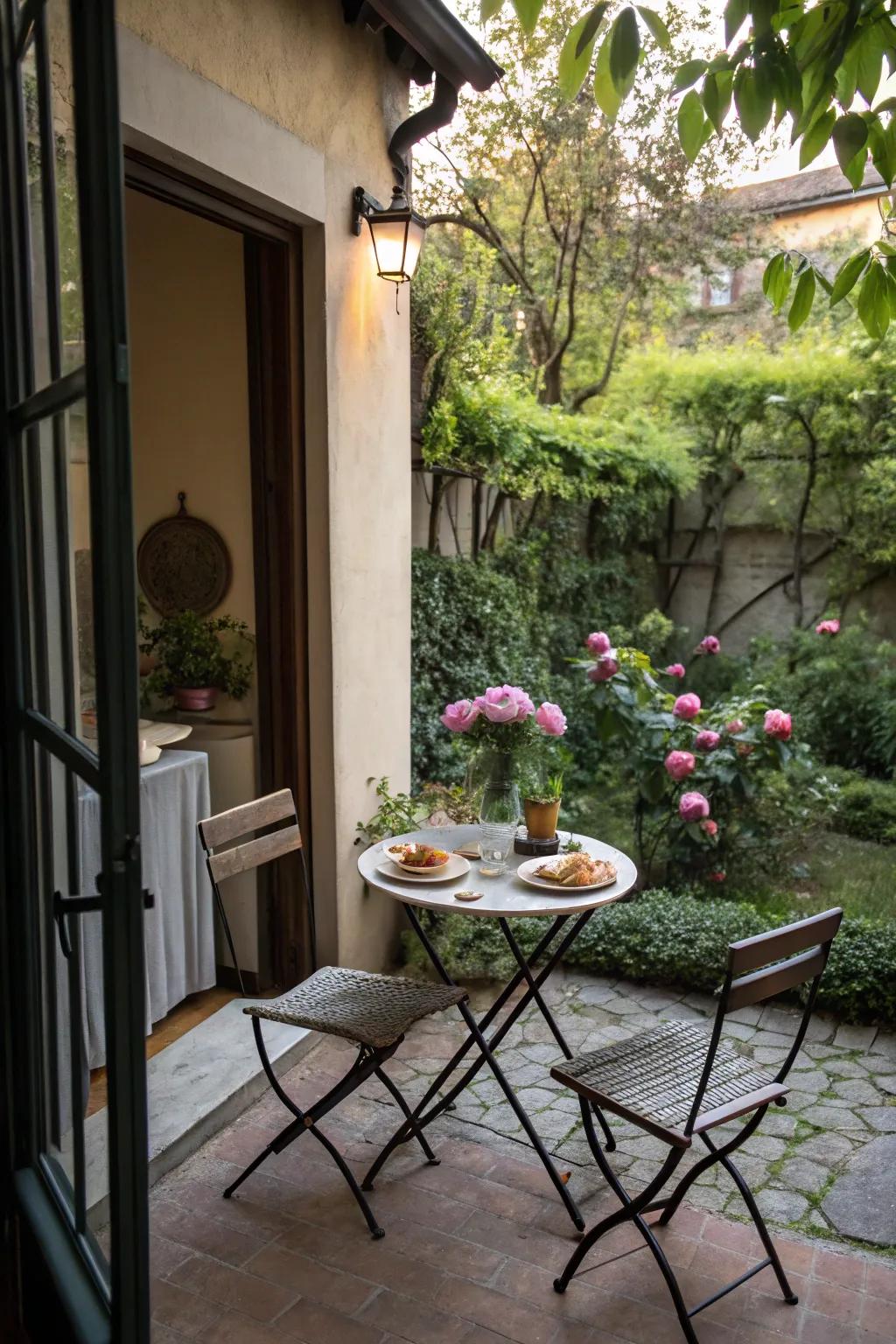 Enjoy meals outside with a compact bistro set on your patio.