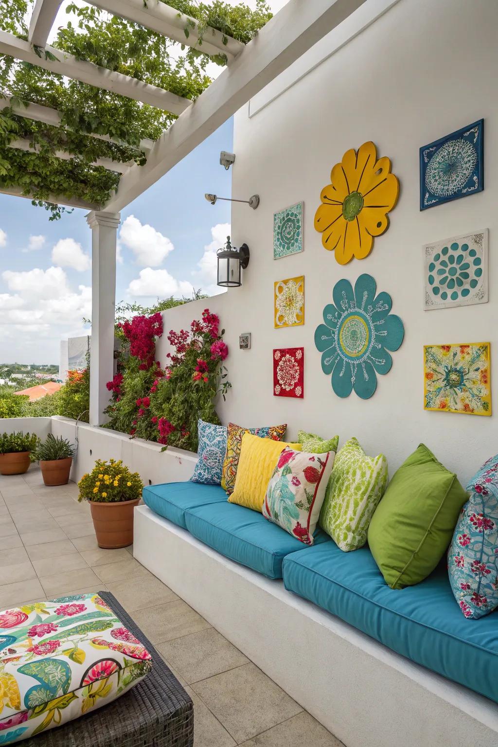 Artistic wall decor brings personality and charm to your patio.