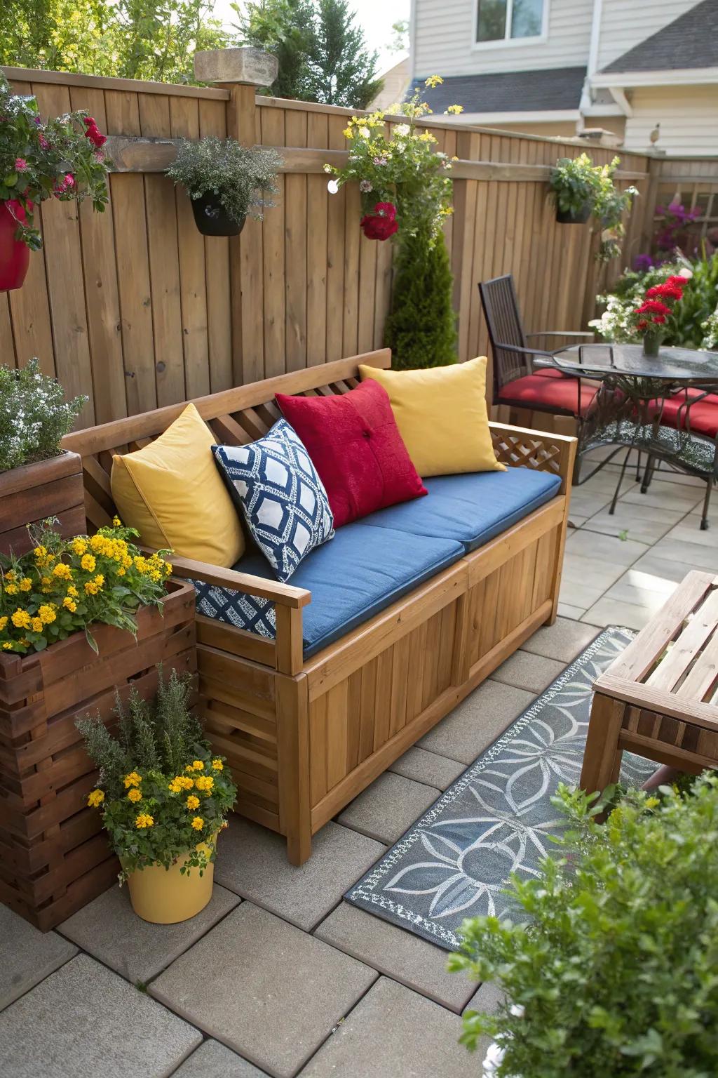 A storage bench offers both seating and a place to stow away items.