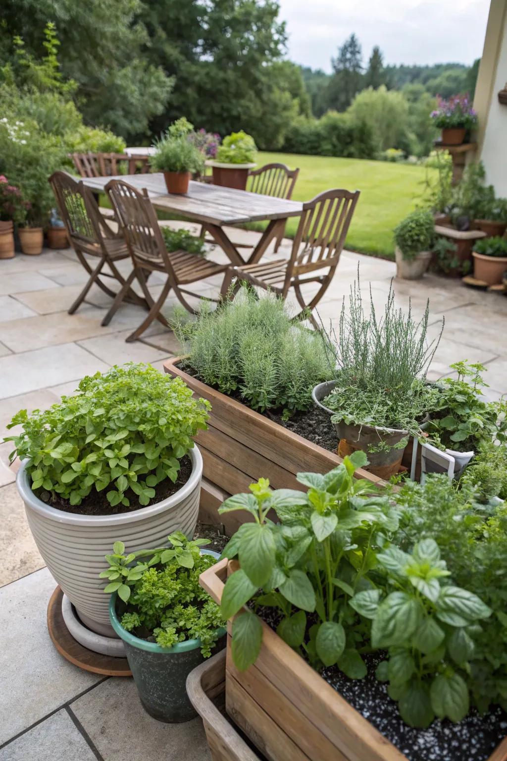 An herb garden brings fresh flavors and greenery to your patio.