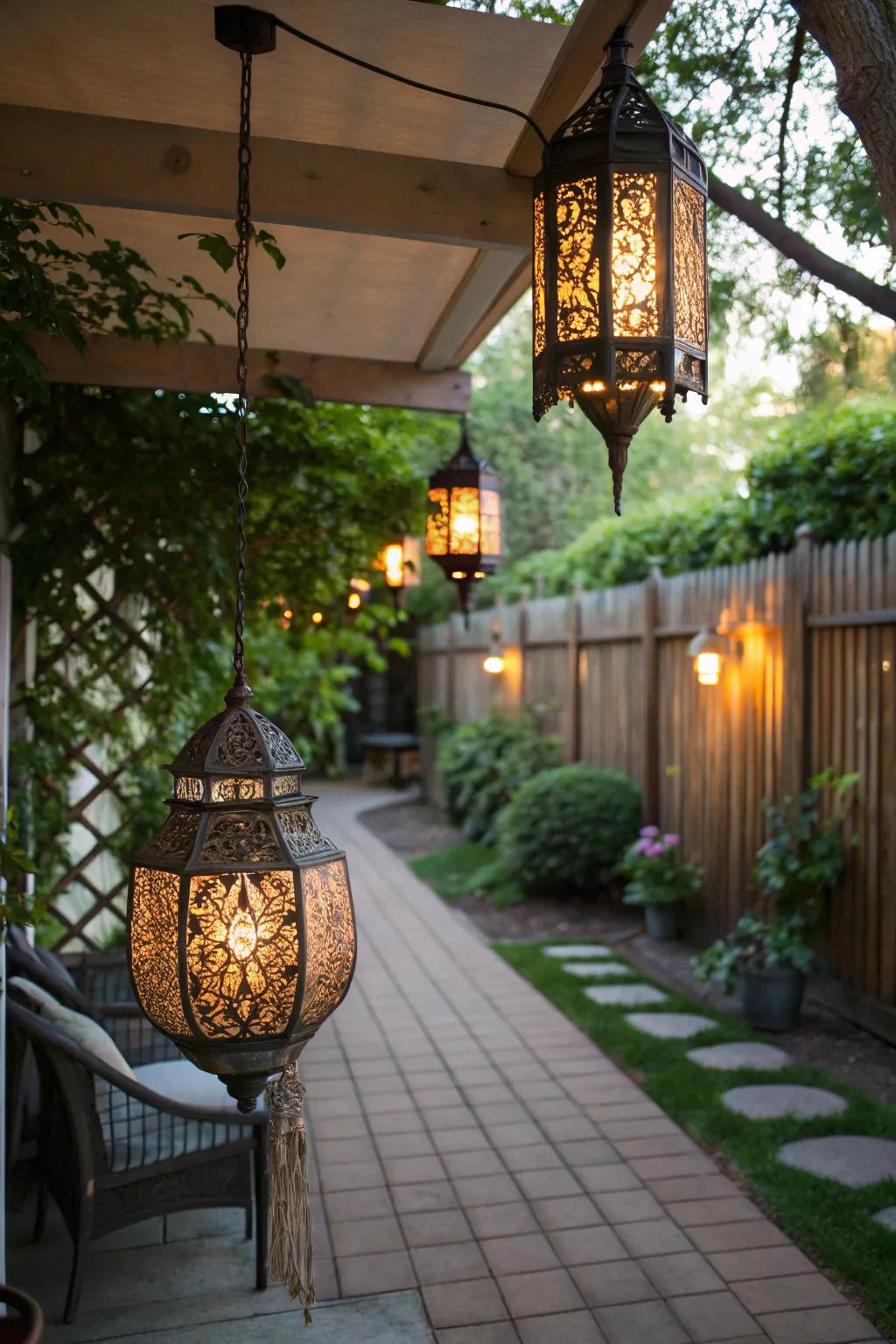 Lanterns add a warm and inviting ambiance to any patio setting.