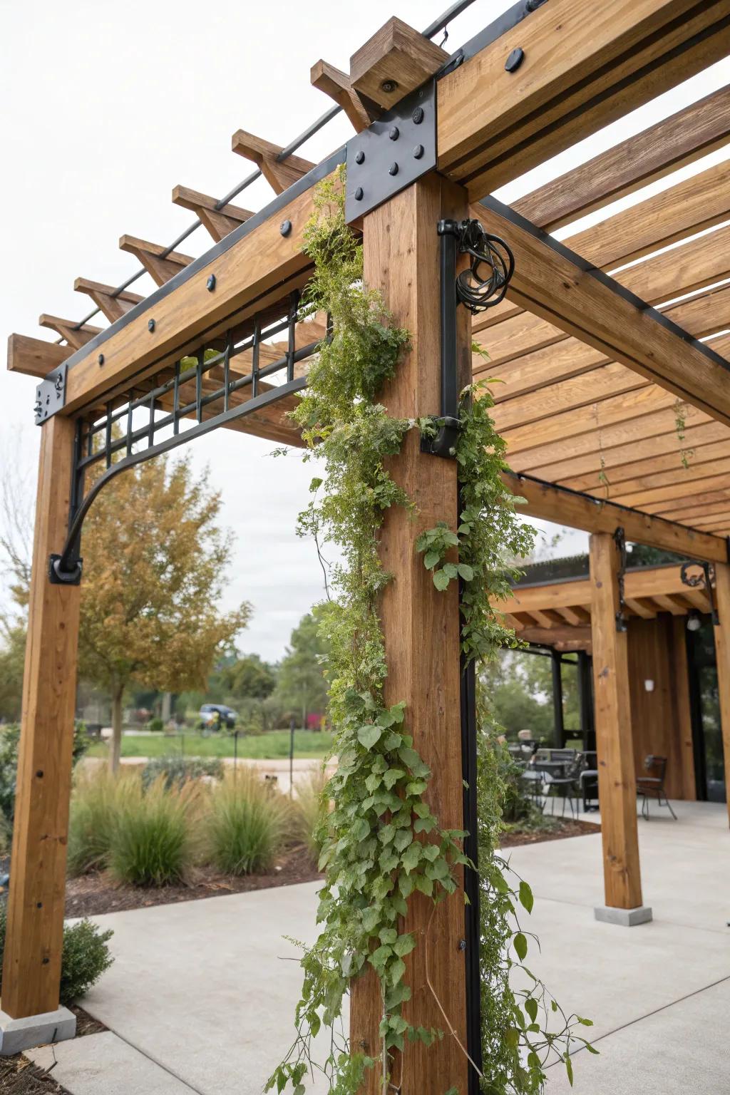 Wooden accents bring warmth to industrial designs.