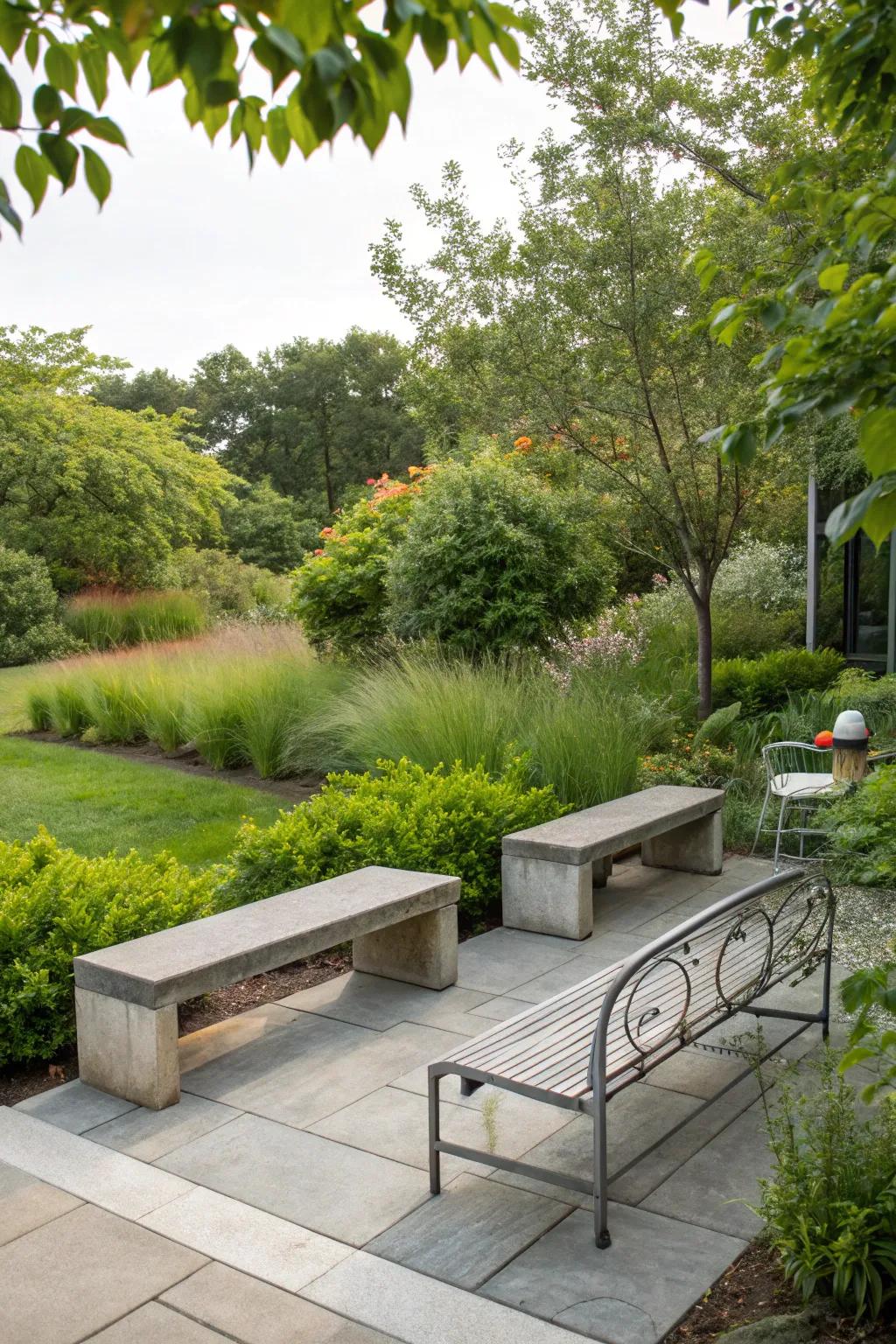 Concrete and metal elements add an industrial edge to your backyard.