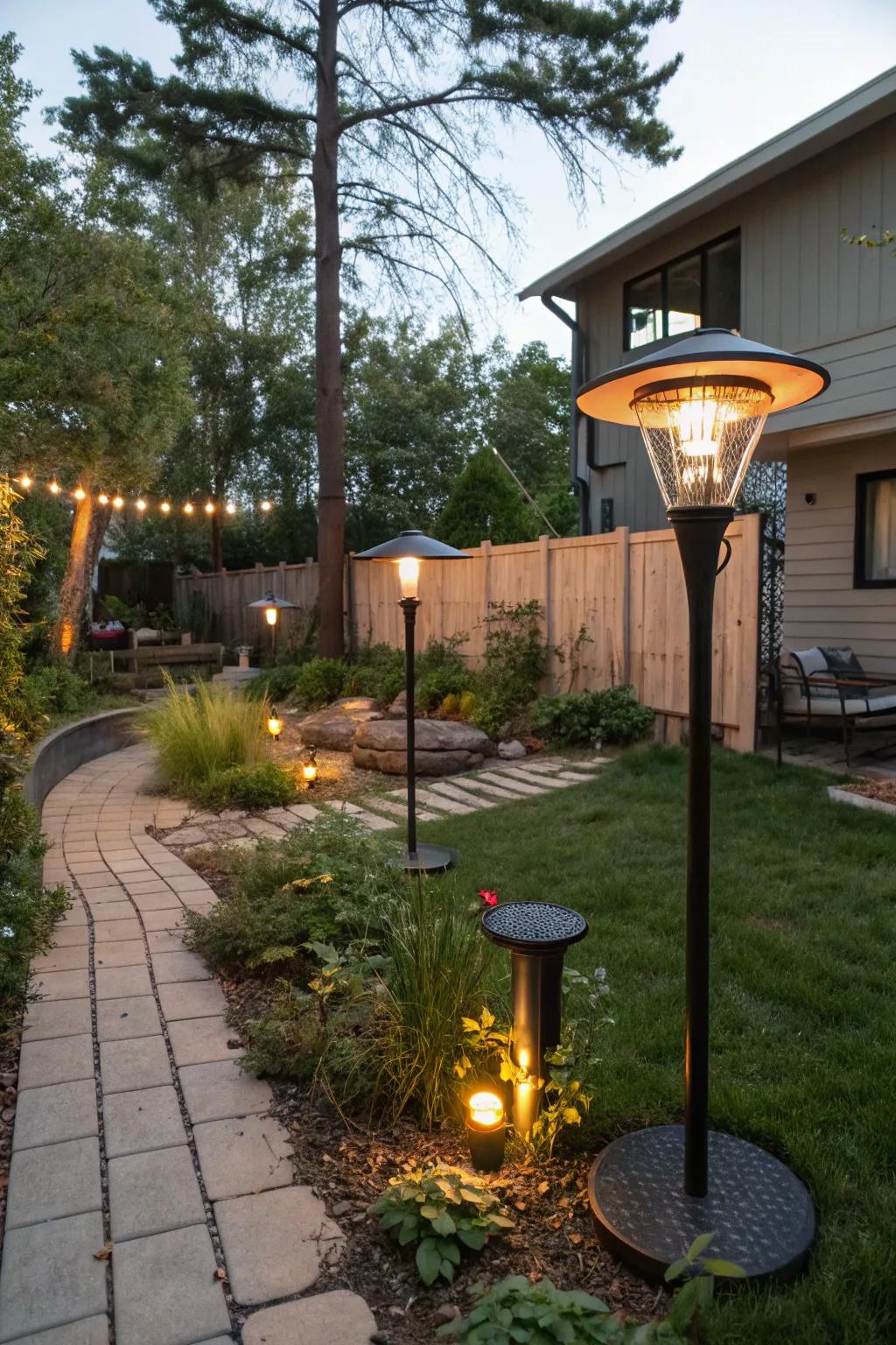 Industrial lighting fixtures add character and illumination.