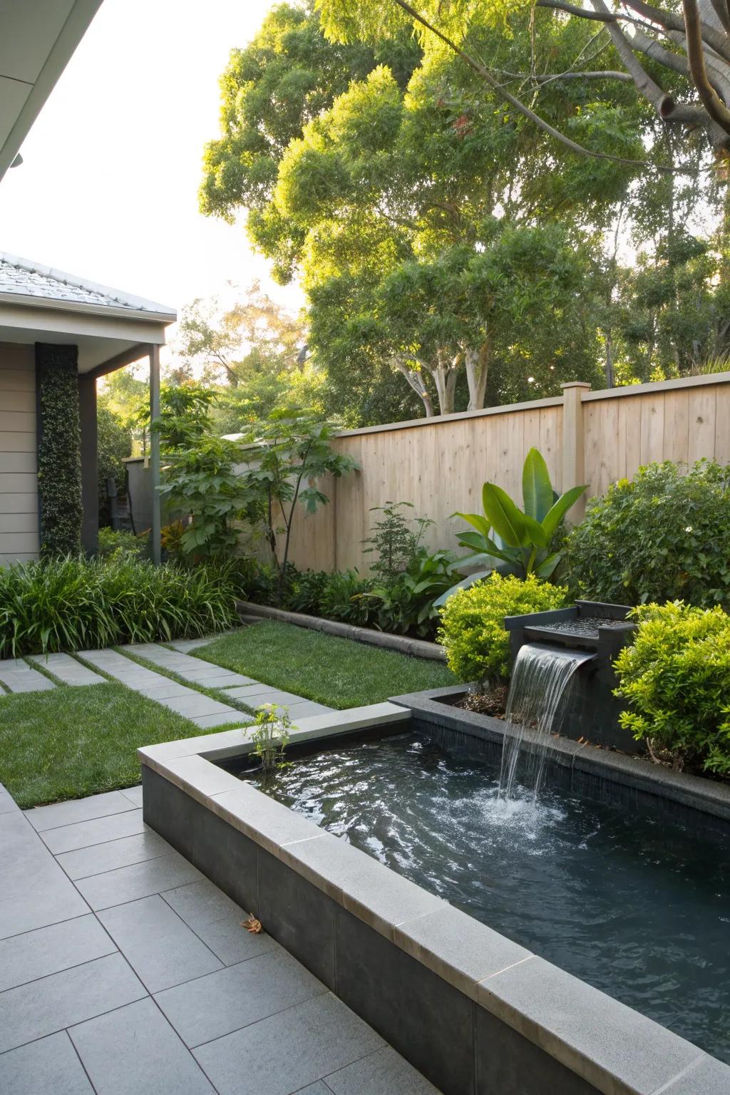 Water features create a calming atmosphere.