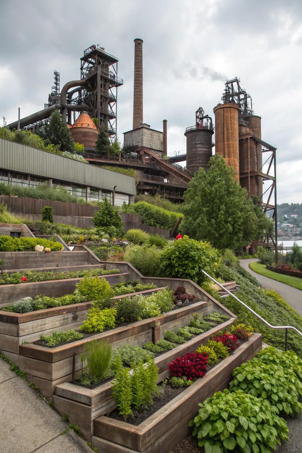 Tiered gardens add layers of interest.