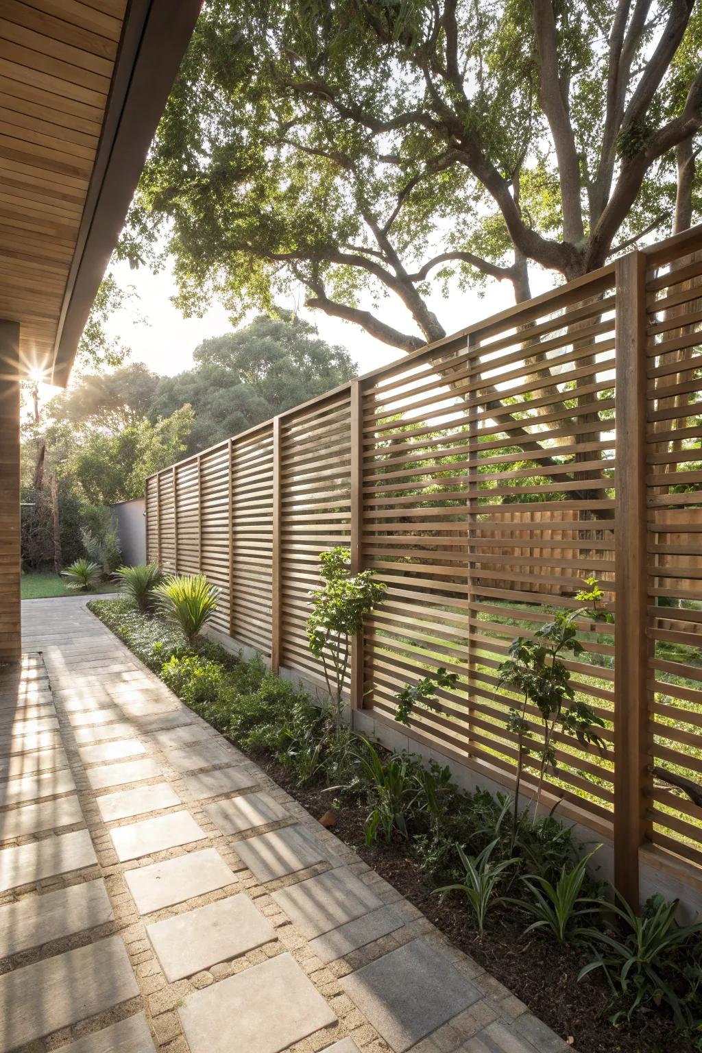 Create a breezy haven with a slatted screen fence.