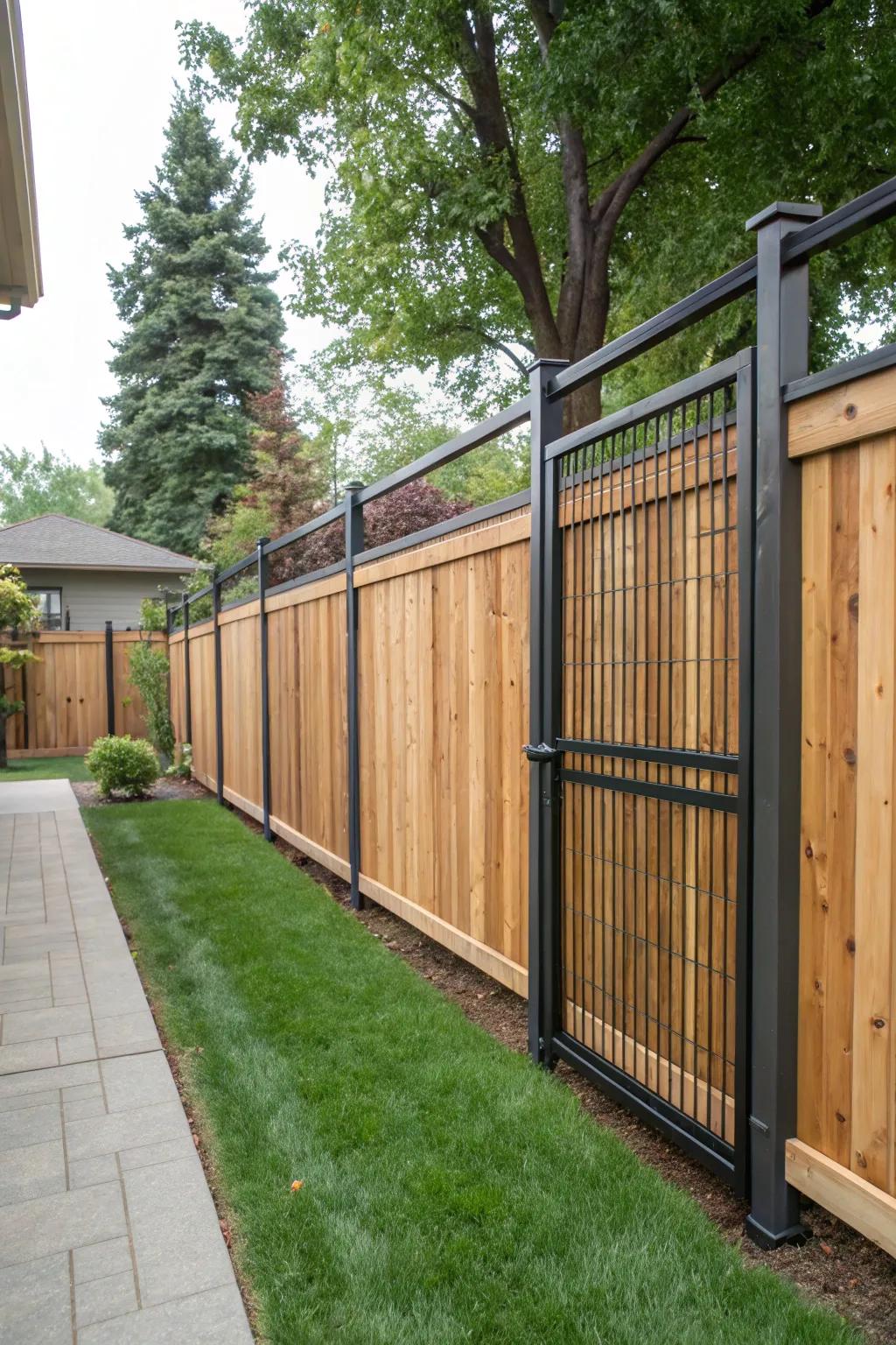 A stunning combination of wood and metal for your fence.