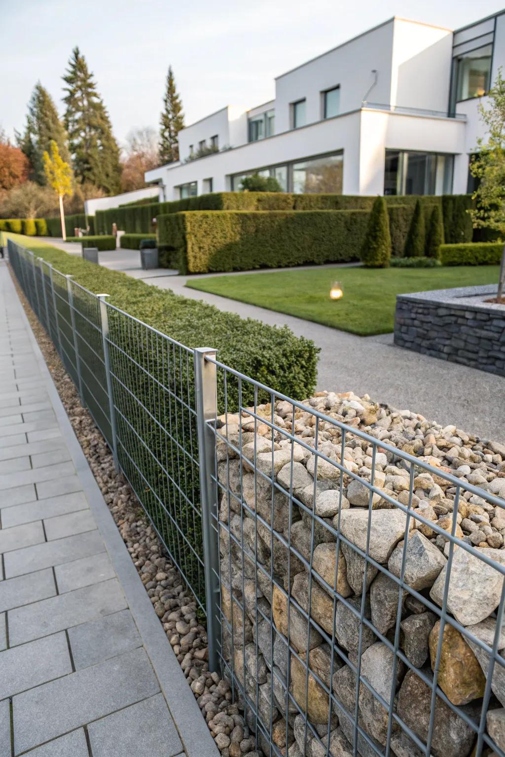 Striking durability with a gabion wall fence.