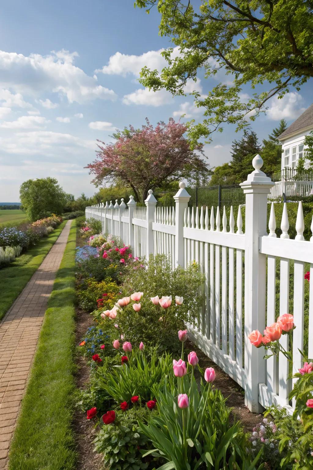 Timeless charm with an elegant white picket fence.