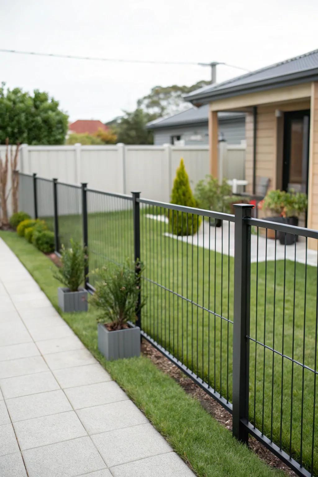 Sleek and modern: minimalist steel frame fence.