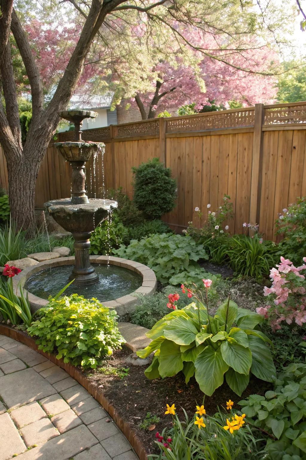 Serenity enhanced by a gentle water feature.