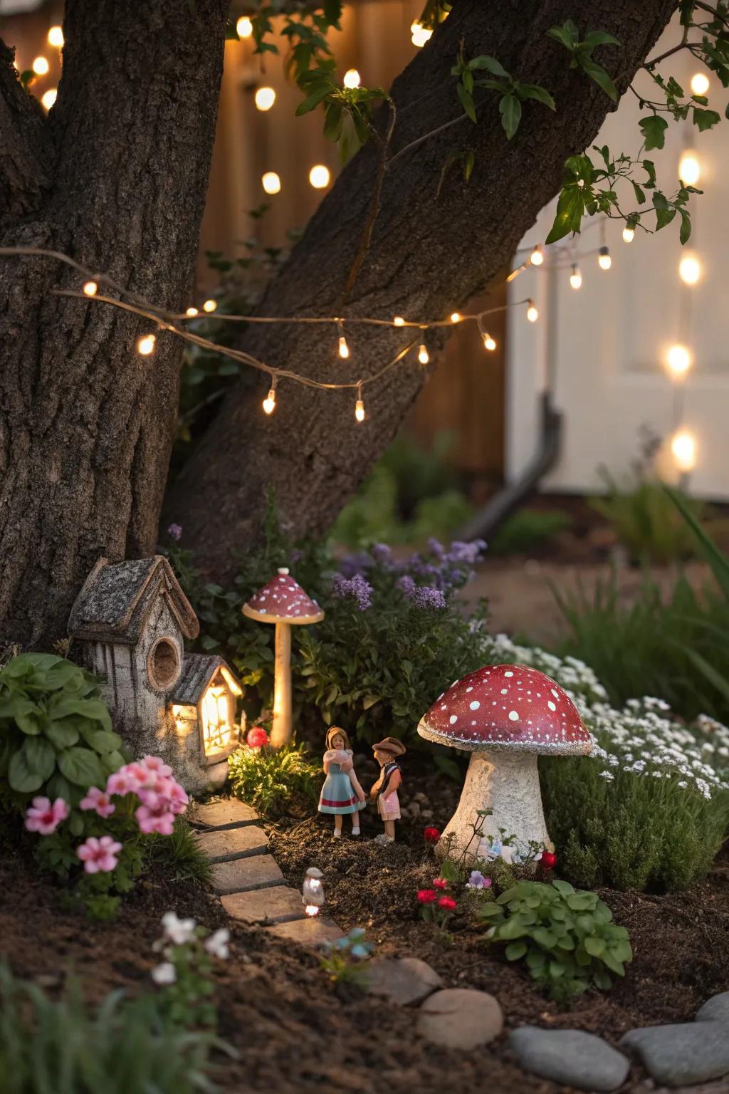 A whimsical charm with a delightful fairy garden.