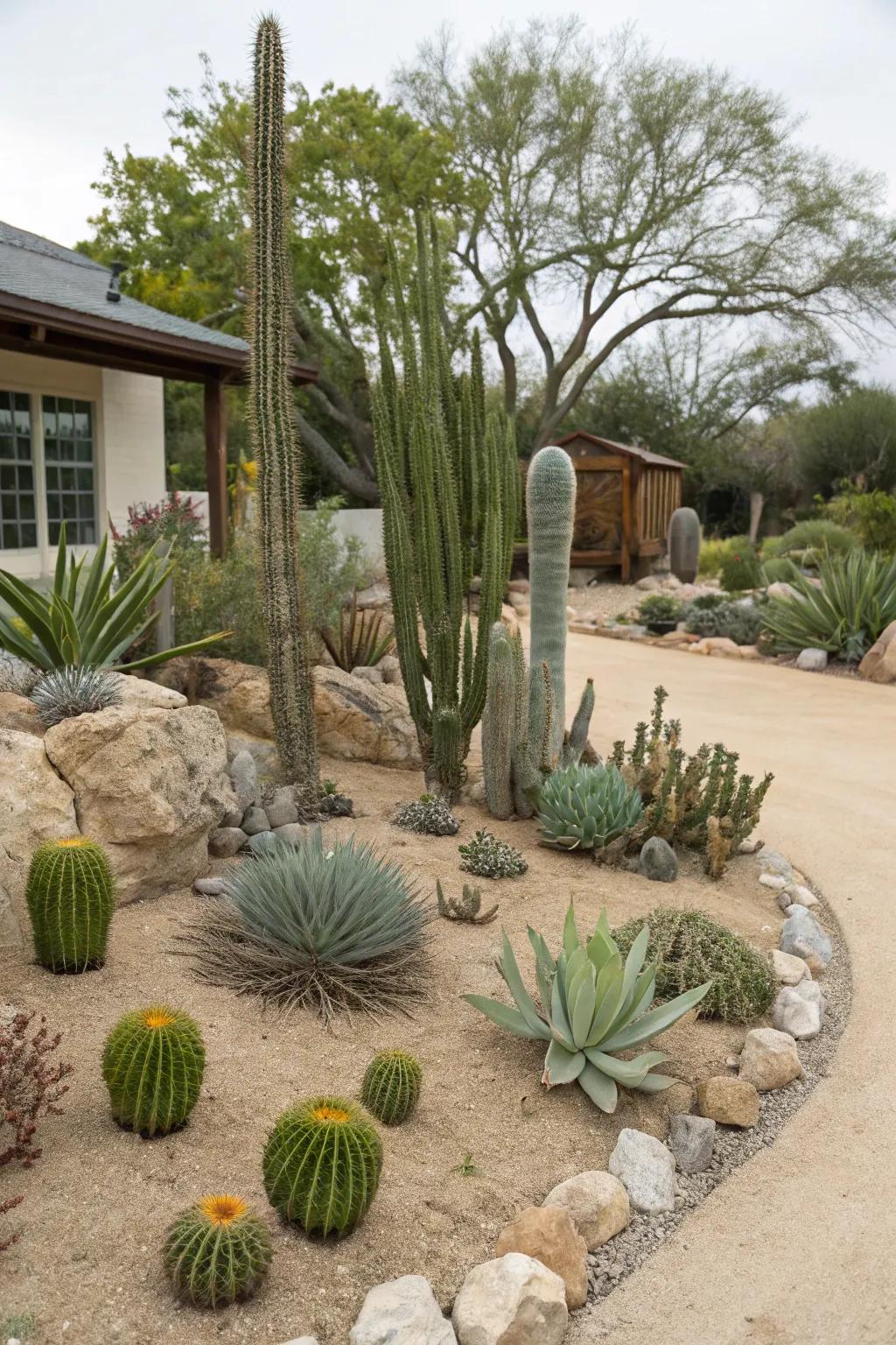 Succulents and cacti thrive with little water