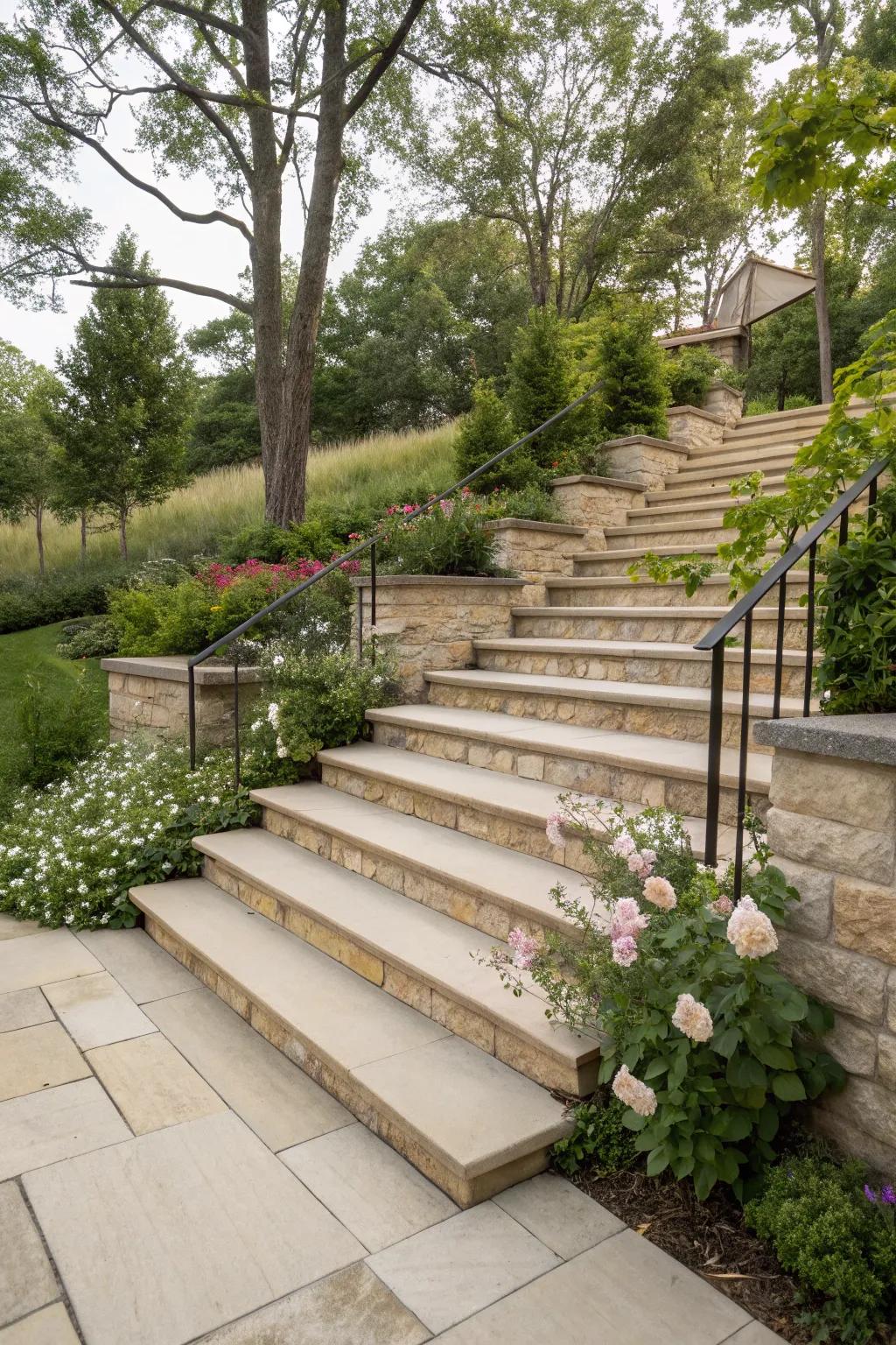 Porcelain stoneware offers a sophisticated look for stairs.