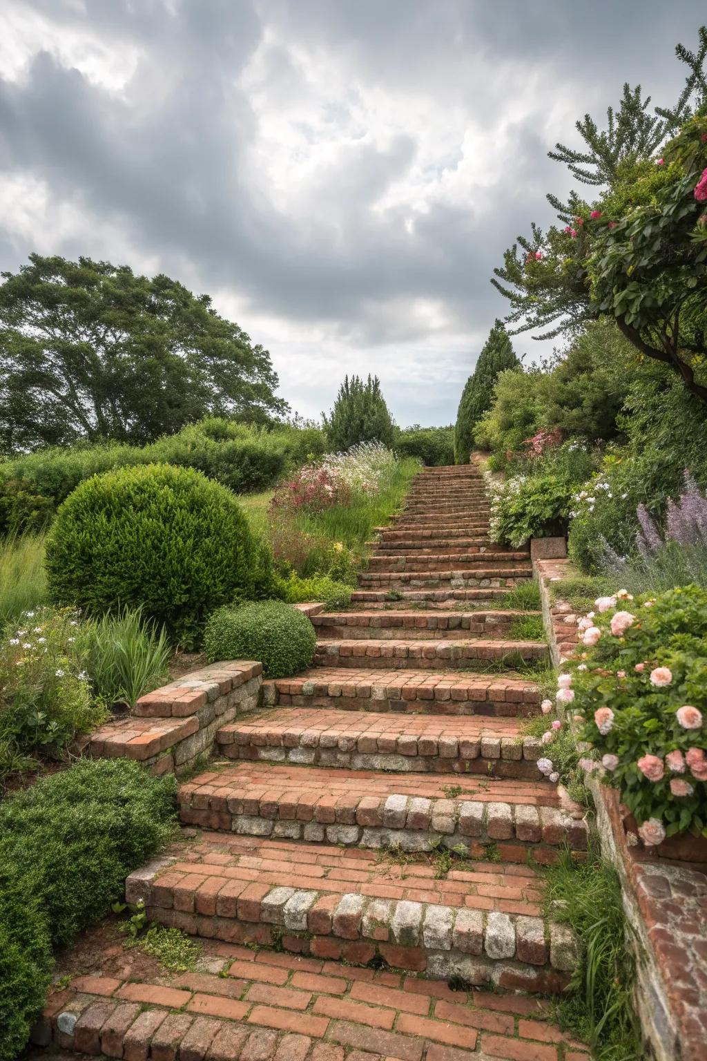 Brick pavers add timeless charm to outdoor steps.