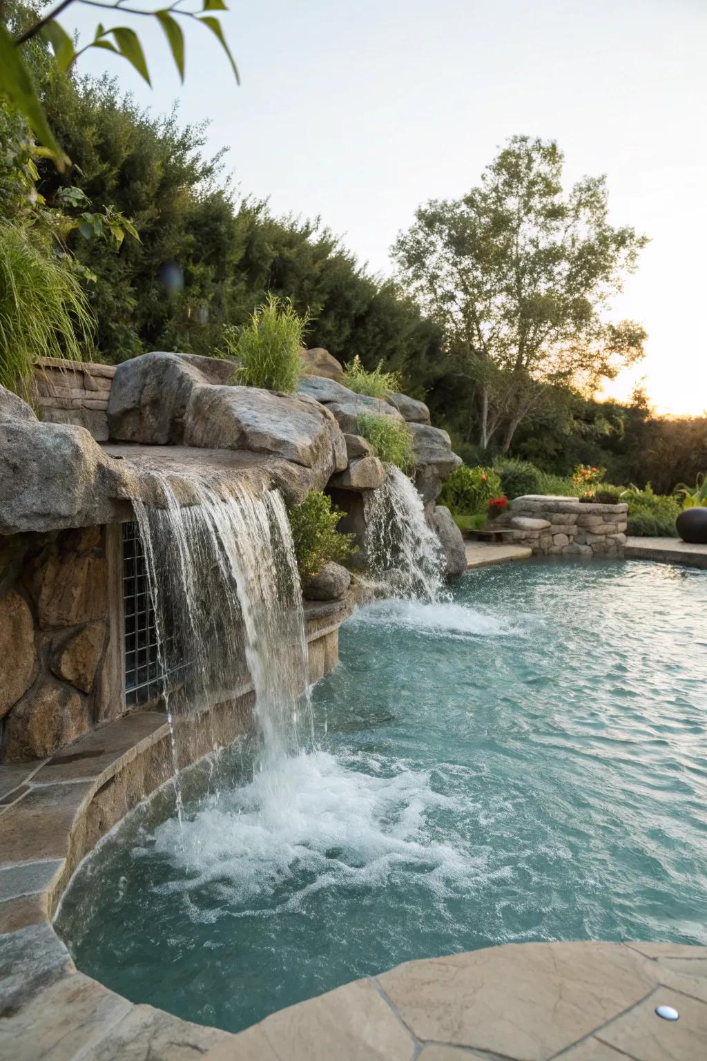 Tranquility in motion with cascading waterfalls.