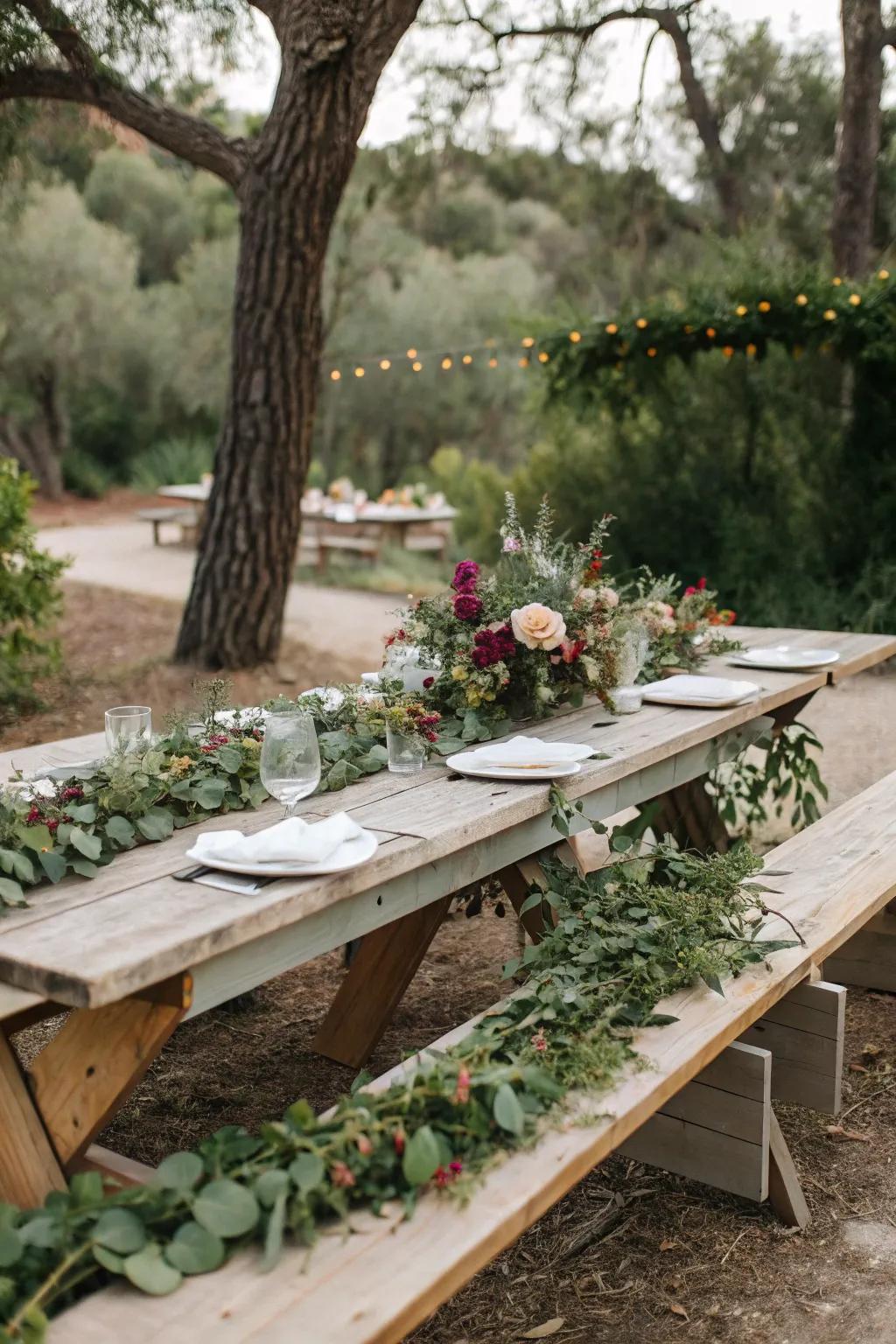 Embrace natural beauty with local greenery decor.