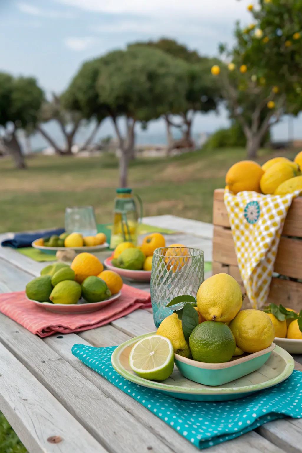 Add a fresh touch with citrus fruit decor.