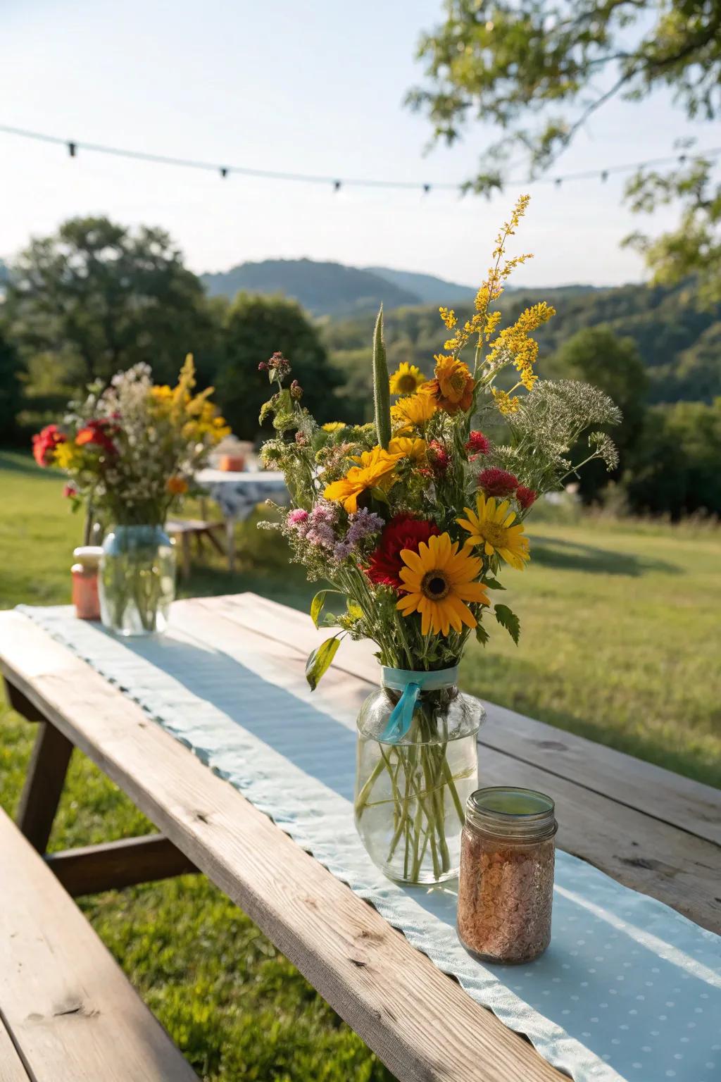 Brighten your picnic table with a wildflower centerpiece.