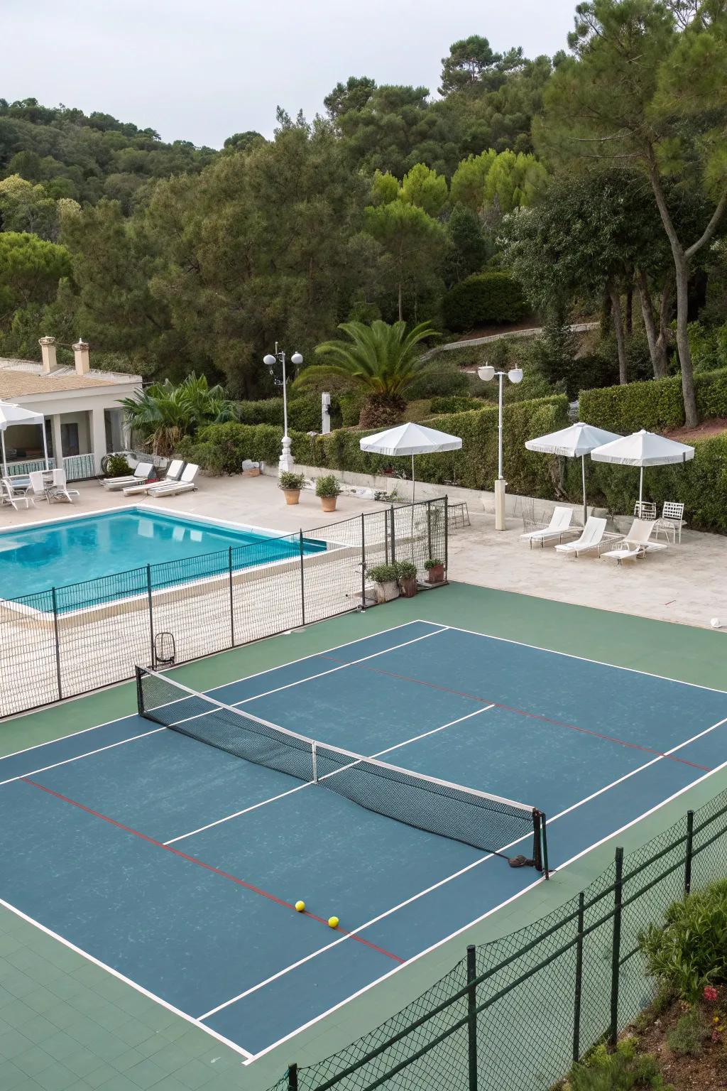A poolside area adds a fun and refreshing element to your court.