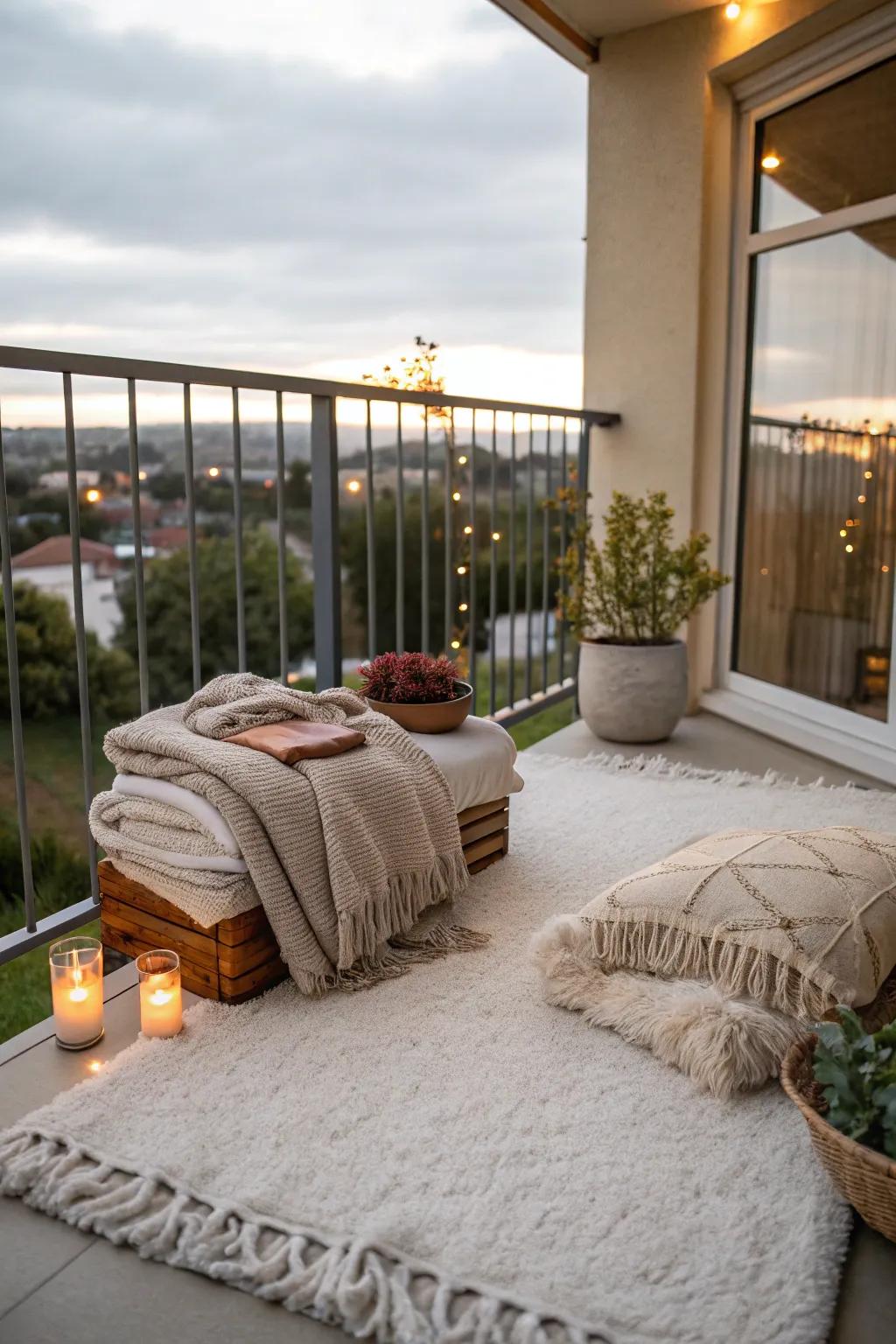 Textiles like rugs and throws add warmth and comfort.