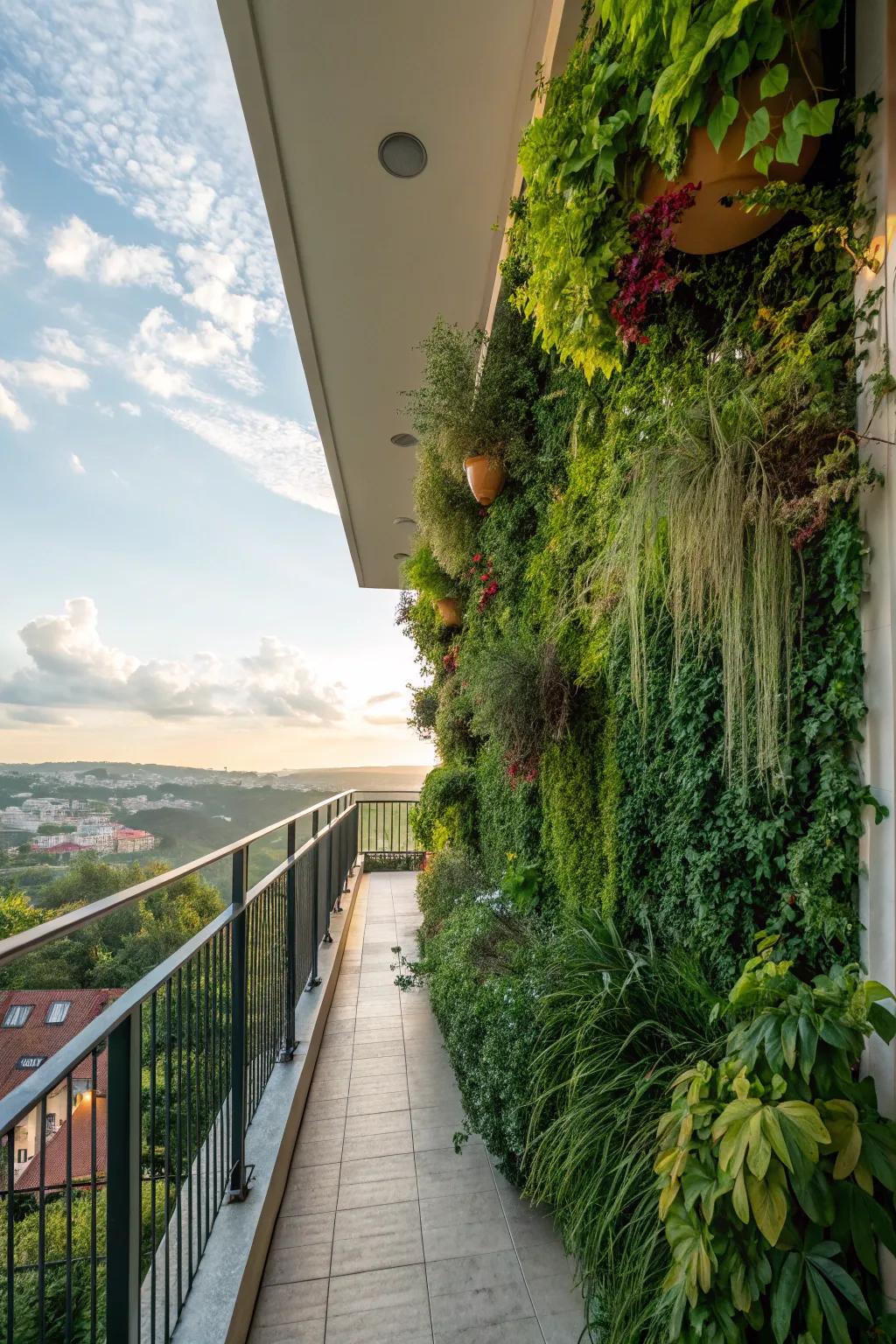 A vertical garden adds greenery while saving space.