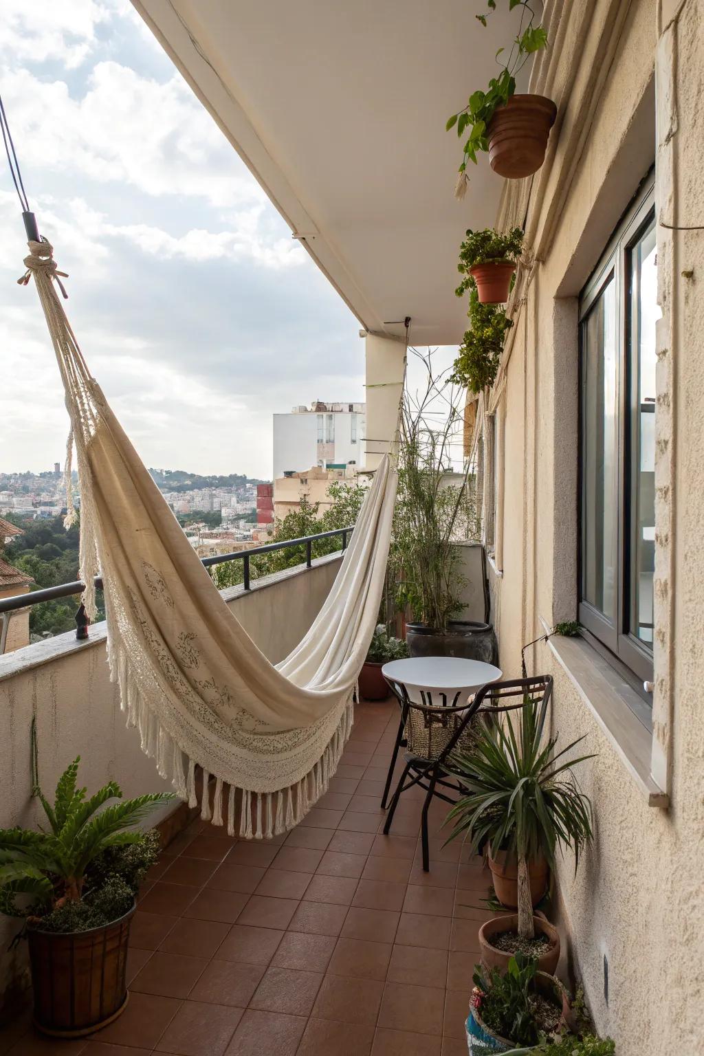 A hammock provides the perfect spot for relaxation.