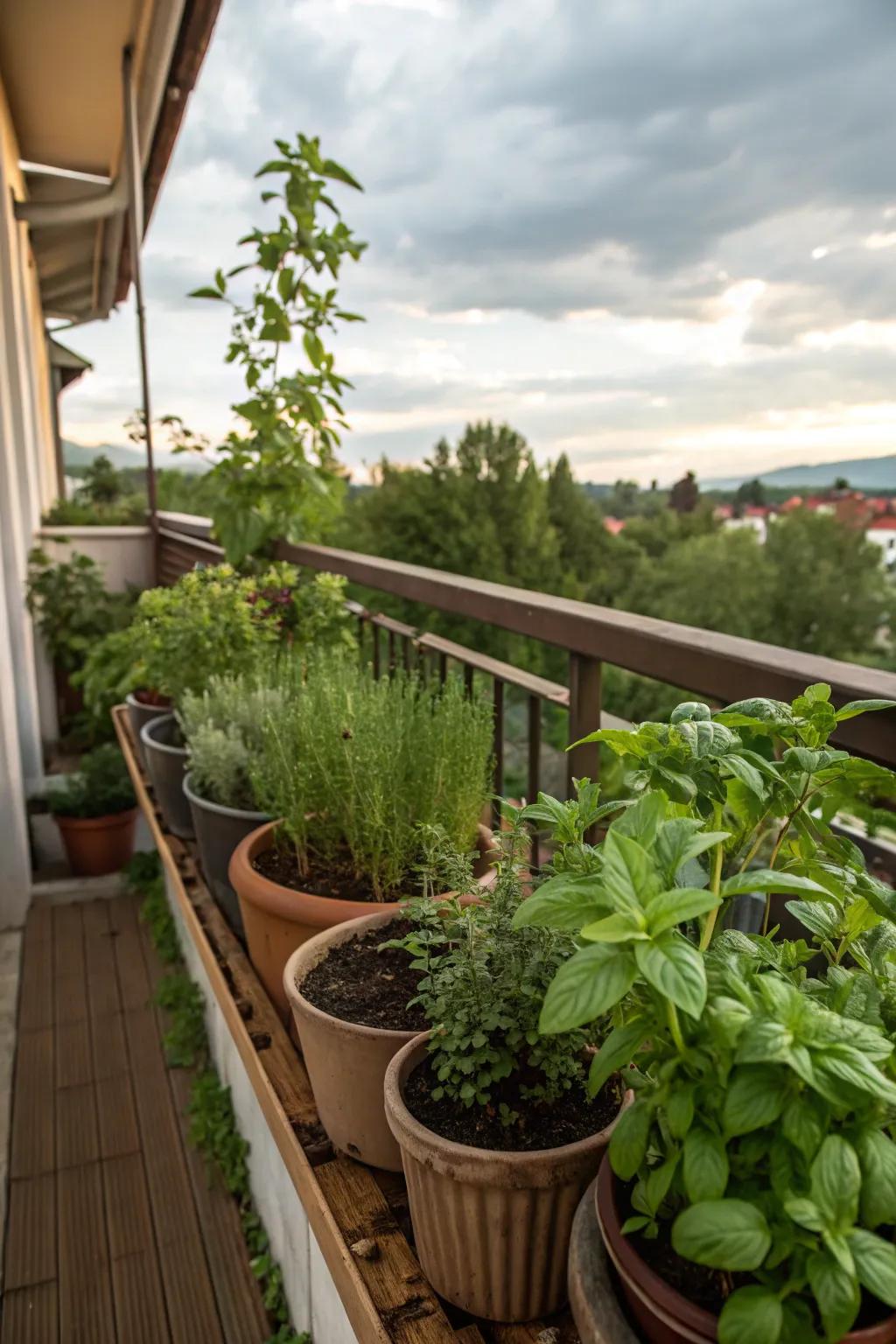 A small herb garden adds greenery and practicality.