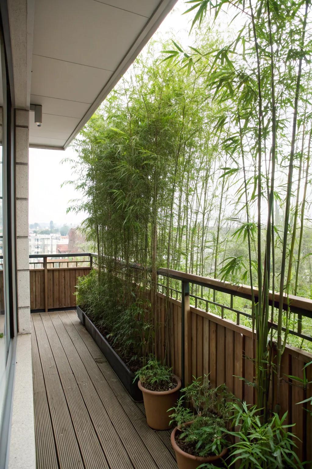 Tall bamboo plants create a natural privacy screen.