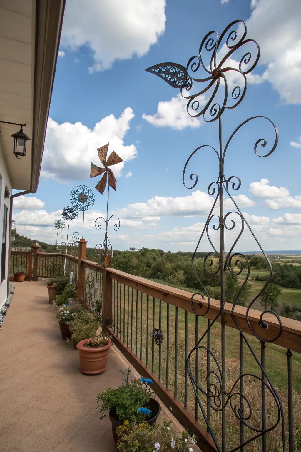 Artistic elements personalize and enhance the balcony.