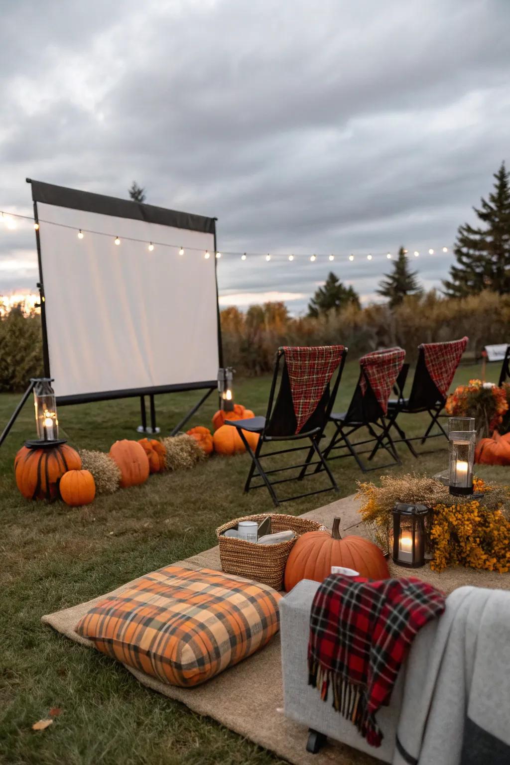Seasonal decorations bring a festive atmosphere to your movie night.