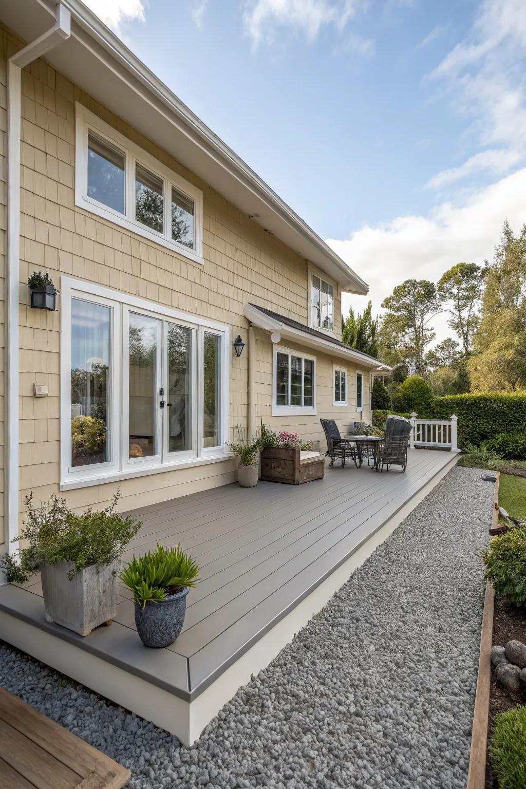 A pebble gray deck providing understated elegance.