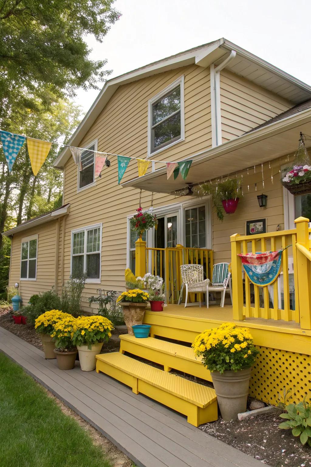 A sunflower yellow deck adding a bright and cheerful touch.