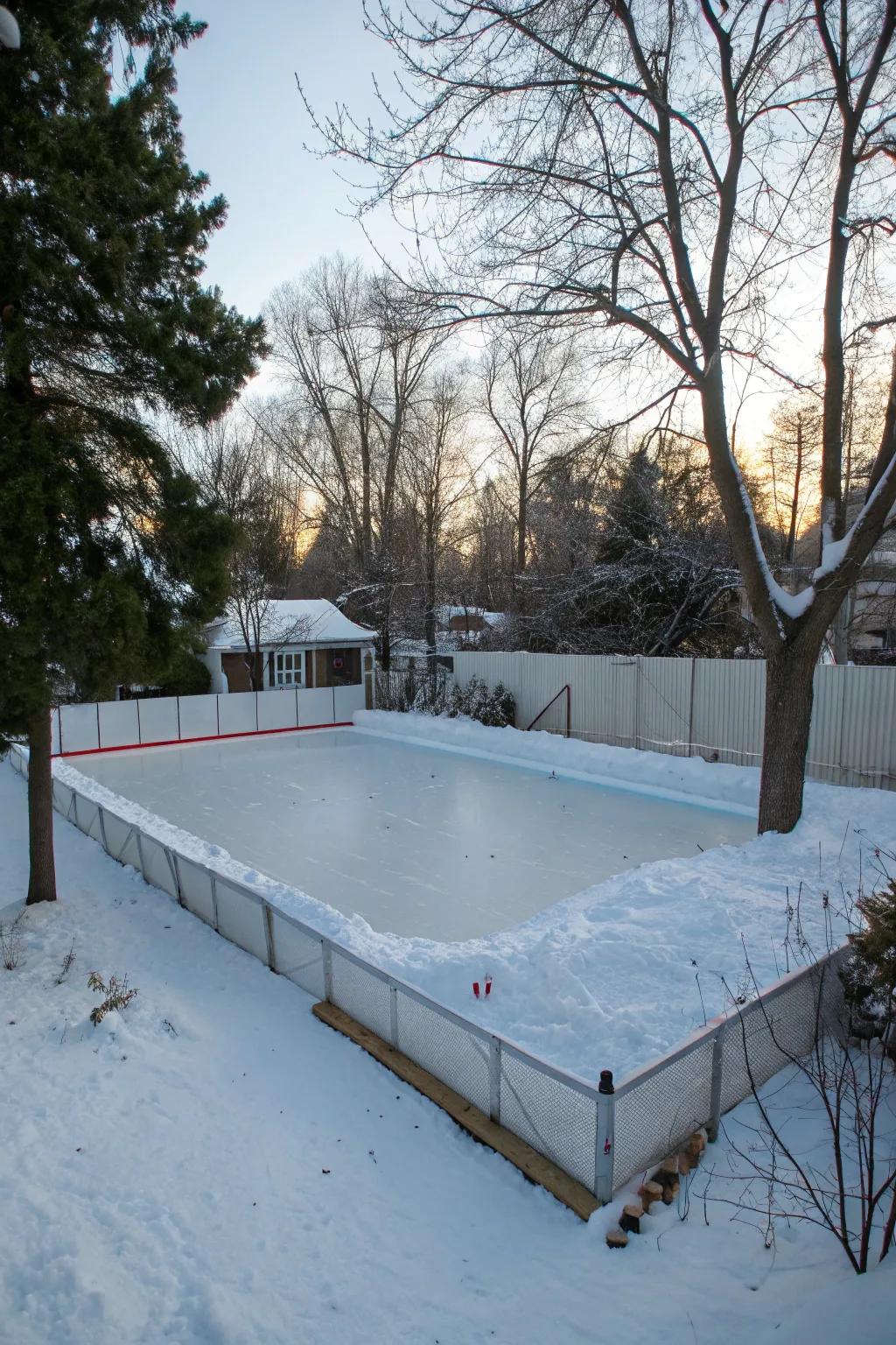 A simple plastic liner makes setting up a rink a breeze.