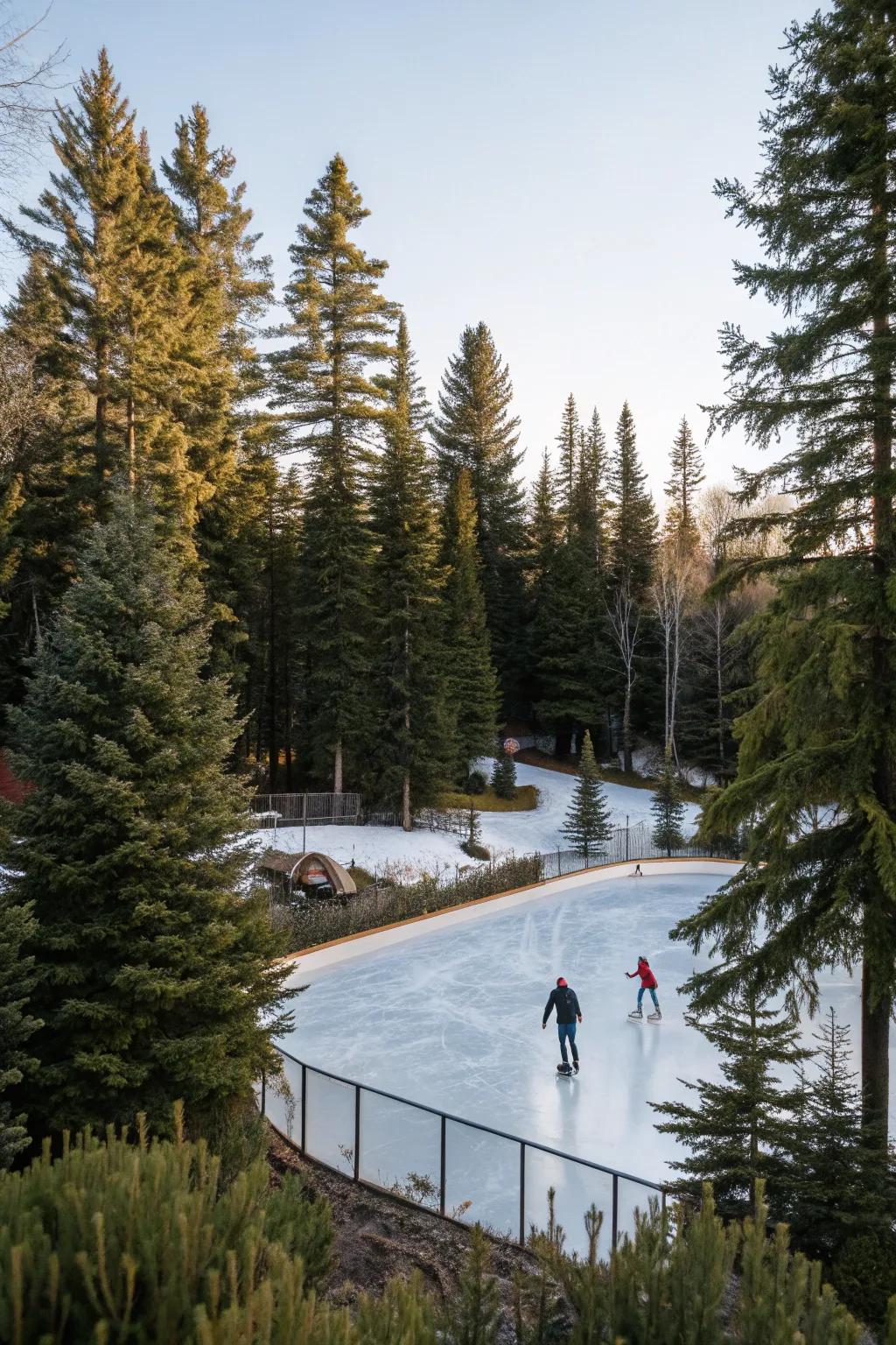 Evergreens provide a lush, natural setting for your rink.