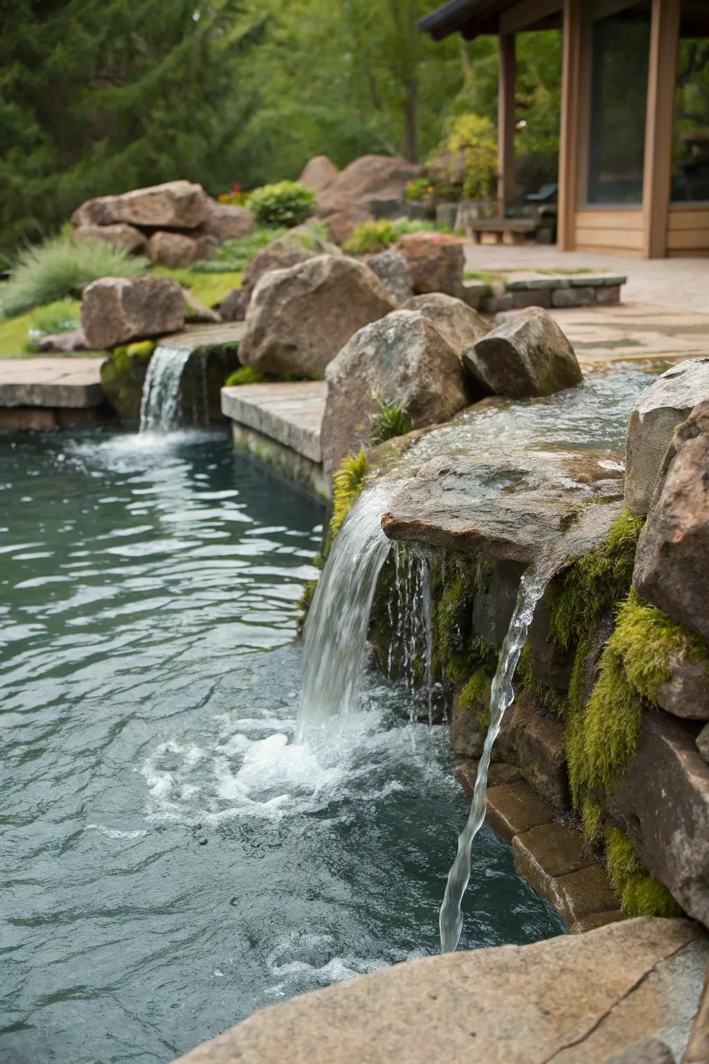 Cascading streams bring a natural creek-like flow to your pool.