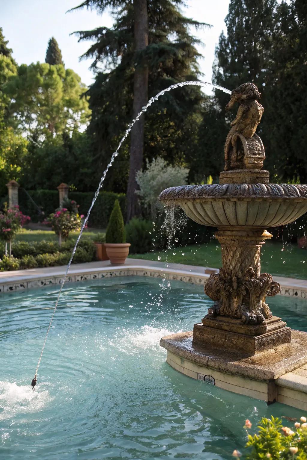 Spouting statues bring charm and elegance to pool designs.