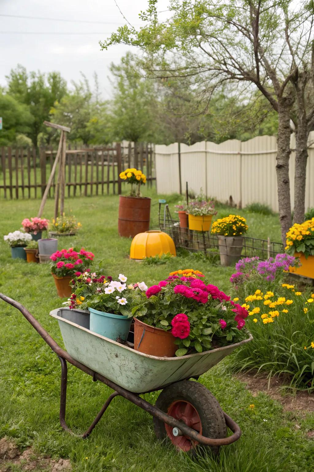 Unique containers add character to the garden.