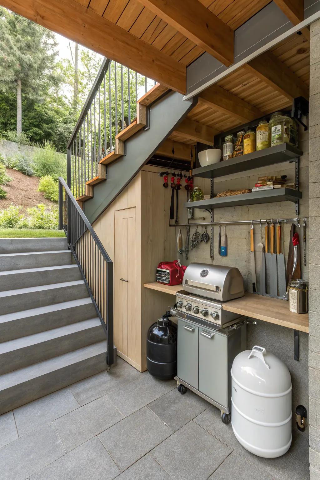 Create an accessible BBQ storage area beneath your stairs.