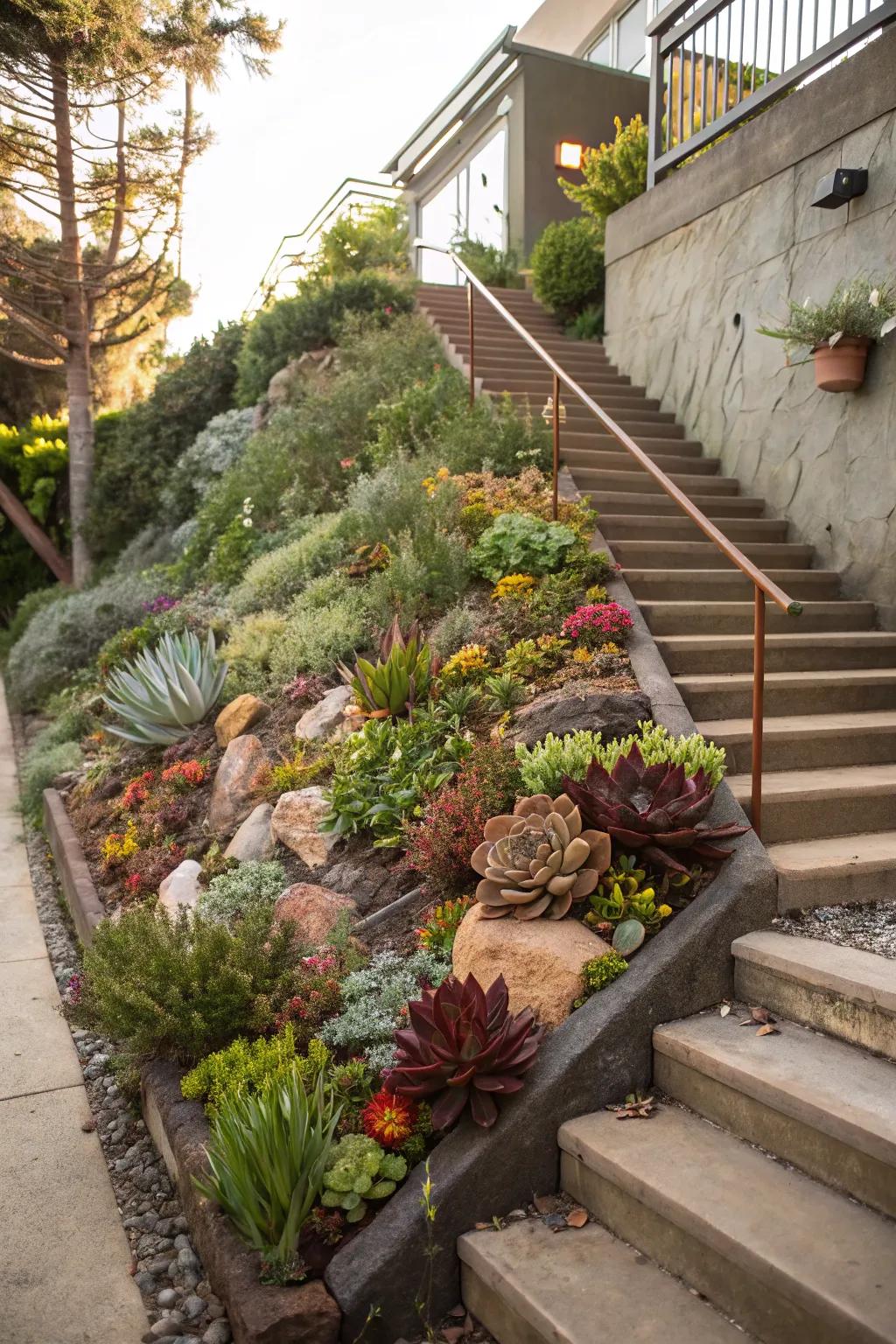 Bring charm with a succulent garden display beneath your stairs.