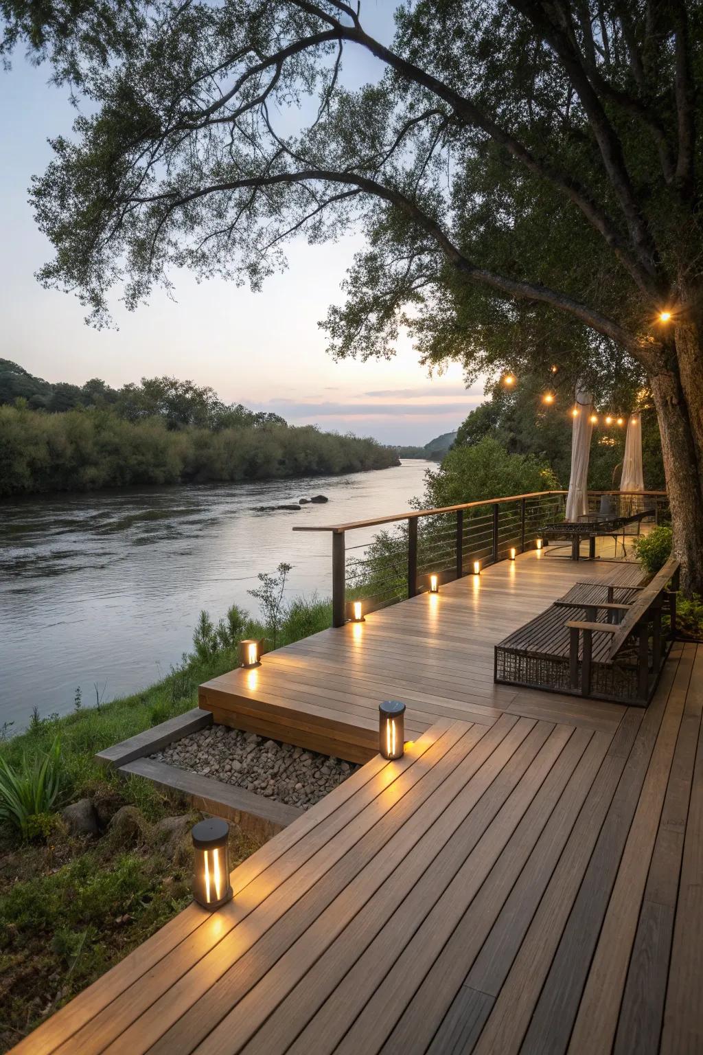 A deck constructed using environmentally conscious materials.