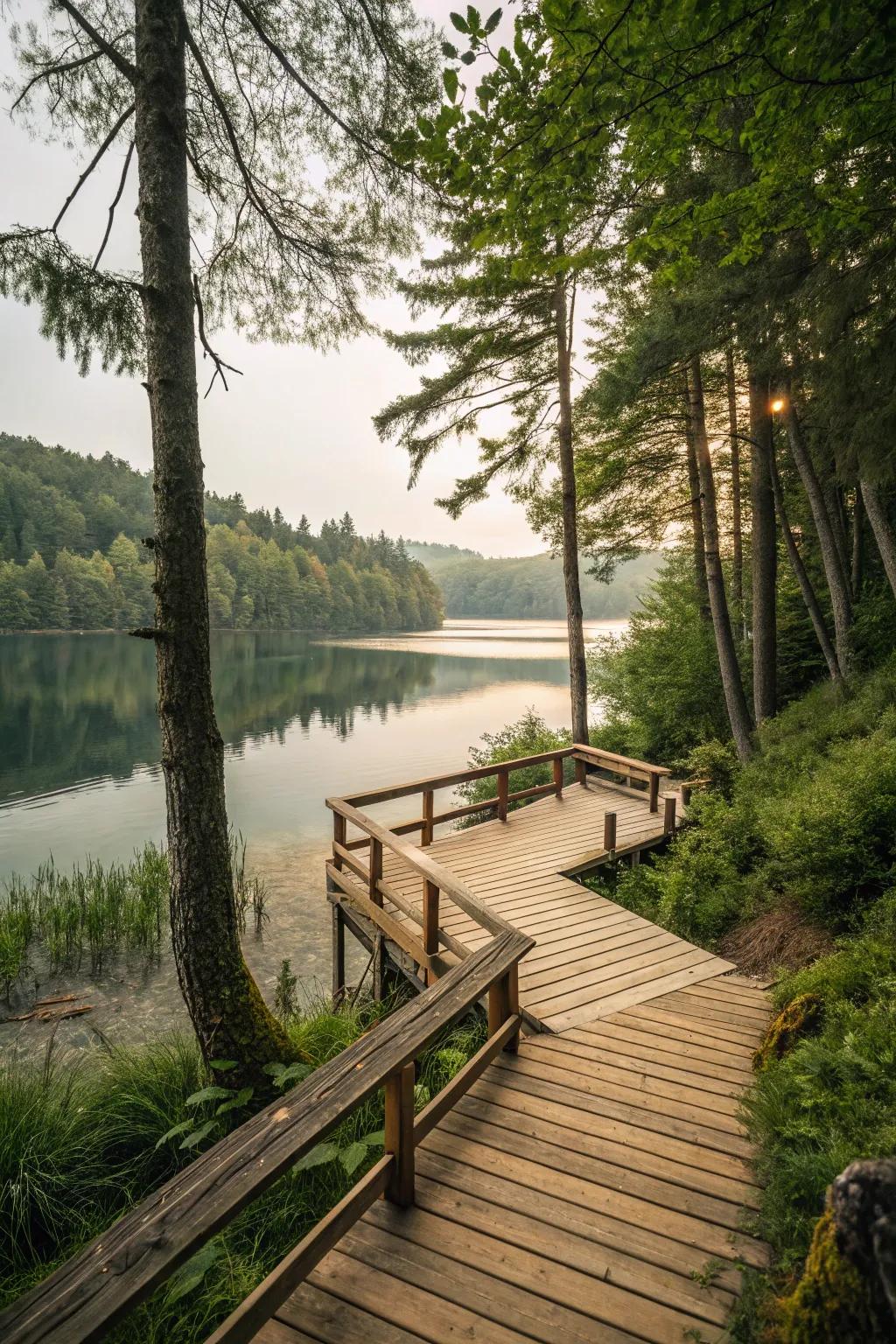 A deck harmoniously integrated into its natural setting.